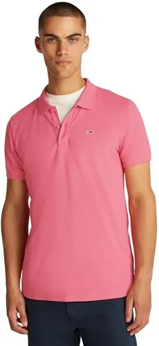Tommy Jeans Herren Poloshirt Kurzarm Placket Slim Fit, Rosa (Preppy Pink) - Poloshirt für Herren aus 100% regenerativer Baumwolle, bietet hohen Tragekomfort und eine schmale Passform für einen eleganten Look.