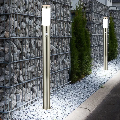 Edelstahl Stehleuchten 2er Set mit Bewegungsmelder