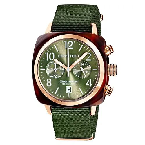 BRISTON - Clubmaster Classic Acetat – Chronograph Olive & Roségold – 19140.PRAT.26.NOL, Olivgrünes Zifferblatt, Gurt