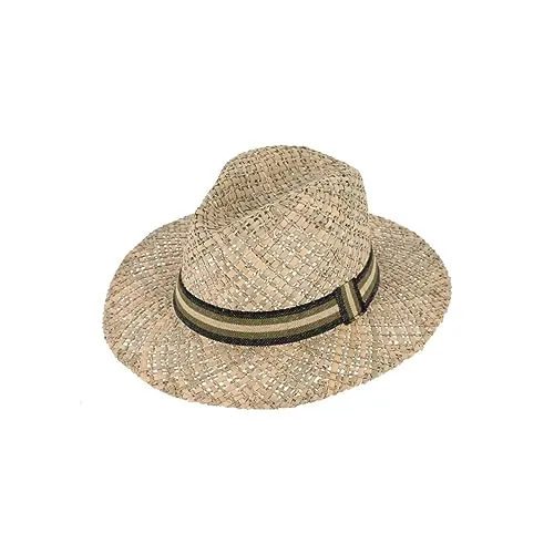 fiebig Seegras Traveller Sonnenhut mit farbigem Ripsband - Panamahut aus 100% Naturstroh, handgefertigt in Italien. Ideal für den Sommer mit breiter Krempe zum UV-Schutz und hohem Tragekomfort in vielen Größen.