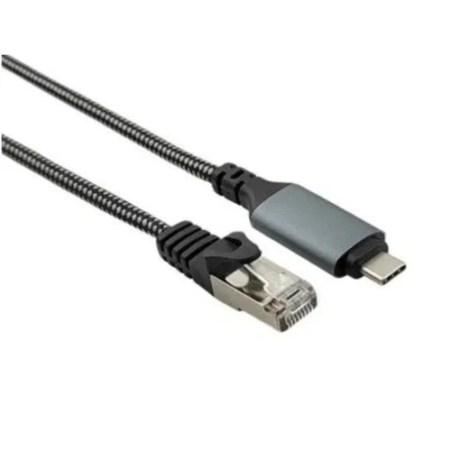 CAT6 USB-C 3.2 -> RJ45 Netzwerk Kabel 2m 1 Gbit/s grau Nylongewebe Ethernetkabel