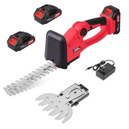 Heckenschere Elektrisch 21V Rasenschere Akku: Grasschere Akku 2000mAh *2, Grasscheren- und Hecken-/Strauchscherenaufsatz, Elektrische Strauchschere, 2 in 1 Heckenschere