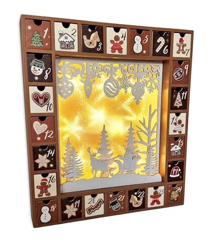 Wichtelstube-Kollektion Adventskalender 2024 zum befüllen inkl. LED Beleuchtung, wiederverwendbar, Adventskalender Holz Weihnachtskalender beleuchtet Ideal für Kinder