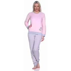Normann Pyjama Damen Frottee Pyjama langarm mit Bündchen und Pinguin Stickerei rosa 36/38