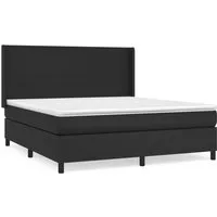 vidaXL Boxspringbett Schwarz 180x200 cm mit Matratze - Komfortables Boxspringbett mit höhenverstellbarem Kopfteil für optimalen Schlaf. Langlebiges Kunstleder und mittlere Unterstützung für Rücken- und Bauchschläfer.