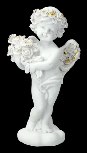 Engel Figur - Putte mit Rosenstrauß - Muttertag Geschenk Liebe Deko - H 19 cm