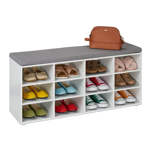 Schuhbank Sitzbank Schuhregal Garderobenbank - Moderne Flurmöbel mit 12 Fächern für optimalen Stauraum und verstellbarem Design, ideal für Ordnung im Flur oder Schlafzimmer.