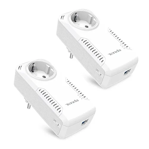 Tenda P1001P KIT AV1000 Powerline Adapter Set - Gehäuse mit bis zu 1000 MBit/s für HD-Streaming und Gaming, inkl. Frontsteckdose und energiesparendem Stand-by-Modus.