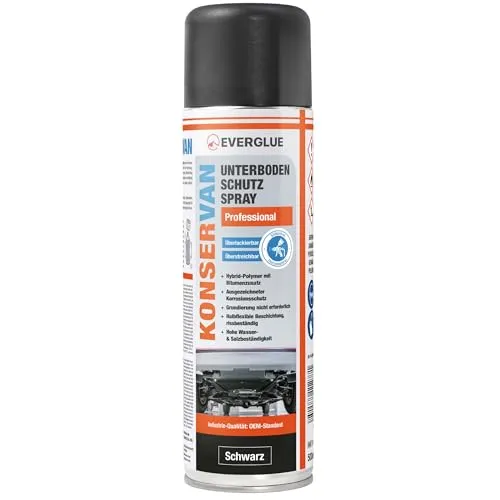 Everglue Konservan Professional Unterbodenschutzspray Hybrid-Polymer mit Bitumenzusatz, Schwarz, 500 ml Aerosol Dauerhafter Schutz gegen Rost, Steinschlag & Witterung
