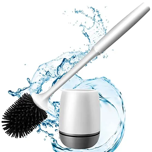 Klobürste Silikon,WC Bürste mit Halter Stehen Silikon Toilettenbürste Set mit Schnell Trocknendem Haltersatz für Badezimmer, Klobürstenhalter für die Tiefenreinigung
