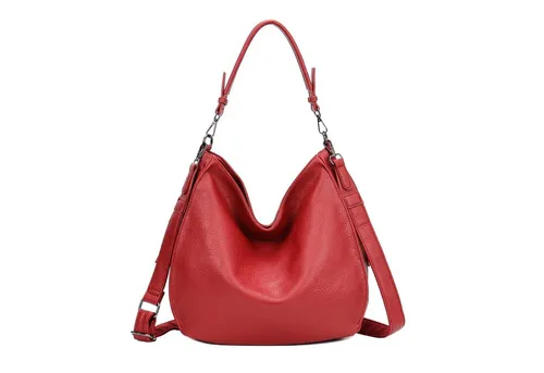 ITALYSHOP24 Schultertasche Damen - Hobo Cross Over Bag in Rot - Schultertaschen für Schule, Reise und Freizeit, aus Kunstleder mit verstellbarem, abnehmbarem Schulterriemen und praktischem Handyfach.
