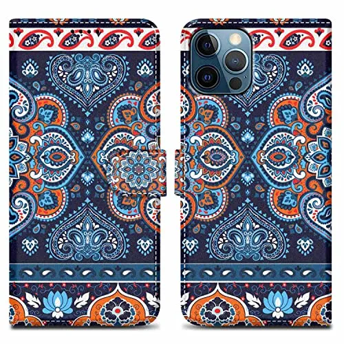 Cadorabo Hülle kompatibel mit Apple iPhone 13 PRO Handyhülle ausim Muster Design Premium Kunst Leder Flip Klappbare Stoßfeste Magnetische [Standfunktion] Case Hülle für iPhone 13 PRO in Blau