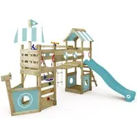 Wickey Spielturm StormFlyer – Klettergerüst in Schiffsoptik - Schaukeln, Kletterwand und Rutsche für kleinen Kapitäne; 10 Jahre Garantie auf Holzelemente, ideal für kreativen Spielspaß im eigenen Garten.
