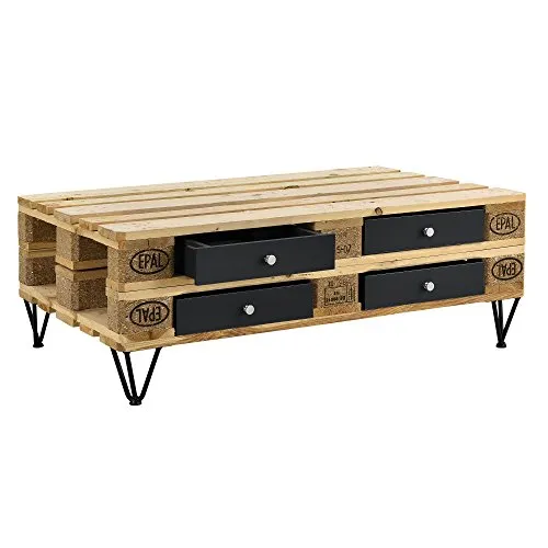 [en.casa]® Europaletten-Schublade schwarz - 9,5cmx37,5cmx44,5cm - Schublade für individuelle Palettenmöbel, perfekt integrierbar und stilvoll. Ideal für Kommoden, Couchtische oder Betten. Inklusive Führungsschienen und Befestigungsmaterial.