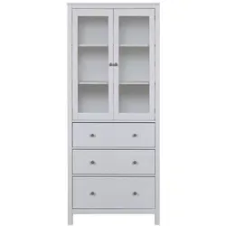Inter-Link Küchenschrank Chilly Home, weiß, 82 x 197 cm - Vitrine mit 2 Türen und 3 Schubladen, 3 große Regalfächer, aus massivem Kiefernholz in elegantem Weiß, perfekt für stilvolle Küchen mit viel Stauraum.