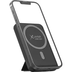 XLayer MagFix Pro 2-in-1 Powerbank mit Standfuß 5.000 mAh Schwarz - Powerbank mit integriertem Standfuß, ideal für mobiles Laden und freihändiges Video-Streaming.