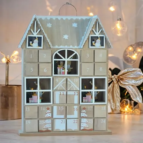 Adventskalender aus Holz zum Befüllen - LED beleuchtet - Wiederverwendbarer DIY Weihnachtskalender