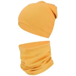 TupTam Beanie Kinder Beanie Mütze Schlauchschal Set aus Jersey und Rippstoff gelb 52-56