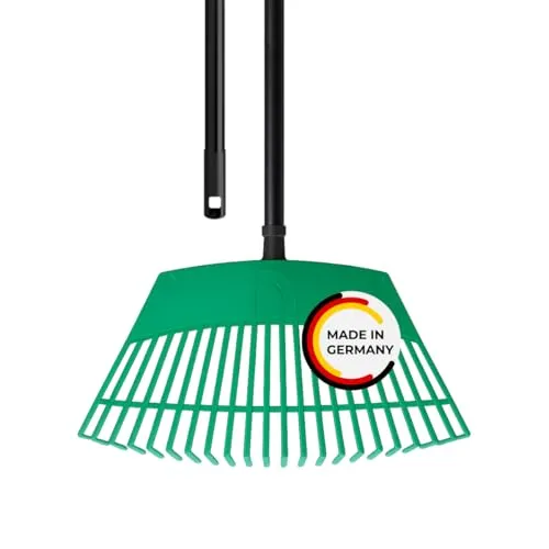 Rival Laubrechen mit stabilem schwarzem Stiel – Fächerbesen in Grün zum Auflockern & Sammeln von Laub – Robuster Laubbesen für Garten & Hof
