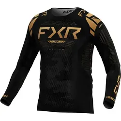 FXR Helium 2025 Motocross Jersey, schwarz-gold, Größe L - Motocross-Jersey aus leichtem Polyester-Mesh für optimale Atmungsaktivität und Tragekomfort. Athletische Passform mit verklebten Ärmelbündchen für weniger Reibung.