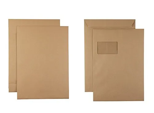 Faltentaschen Versandtaschen B4 oder C4, haftklebend, braun, mit/ohne Fenster (C4-229x324+20mm mit Fenster) 250