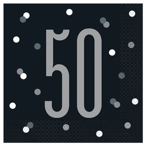 Servietten 50. Geburtstag, schwarz-grau, Größe: ca. 33 x 33 cm, 16 Stück