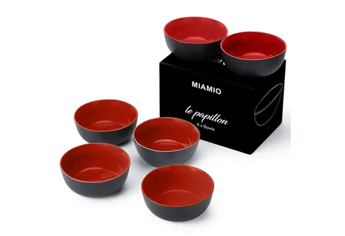MIAMIO Müslischalen Set 6 x 600 ml - Le Papillon Kollektion - Dessertschalen aus hochwertigem Steingut, mikrowellen- und spülmaschinenfest, ideal für tägliche Mahlzeiten und als Geschenk.