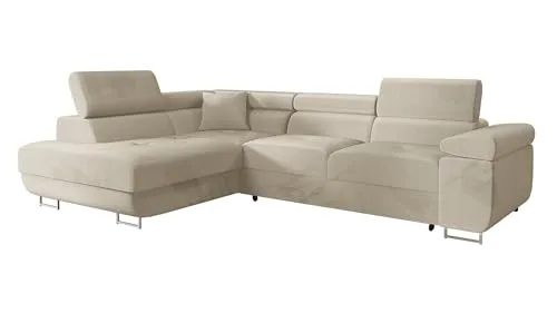 Mirjan24 Ecksofa Torezio mit Schlaffunktion - Ecksofa mit Bettkasten und verstellbaren Kopfstützen, ideal für Wohnzimmer. Schlaffläche von 198 x 125 cm für Gästeübernachtungen.