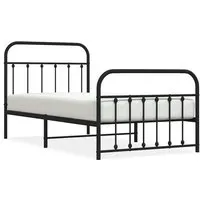 Bettgestell Metall Schwarz 100x190 cm mit Kopf- und Fußteil - Stilvolles Bettgestell aus robustem pulverbeschichtetem Stahl, ideal für dein Schlafzimmer. Mit praktischen Lattenrost und zusätzlichem Stauraum für mehr Ordnung.