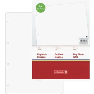 Brunnen Ringbucheinlagen 1066900, blanko, A4, 70g/qm, 50 Blatt, 4-fach gelocht