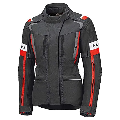 Held Motorradjacke 4-Touring II - Schwarz/Rot XL - Schutzjacke für Motorradfahrer, zertifiziert nach EN 17092, mit weichen Protektoren an Schultern und Ellbogen, wasserdicht und atmungsaktiv für ganzjährige Nutzung.