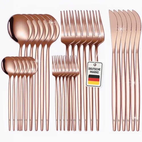 Roxlin 30-teiliges Besteckset aus Edelstahl in Rosa – modern, spülmaschinenfest, rost- und kratzfrei, für 6 Personen.