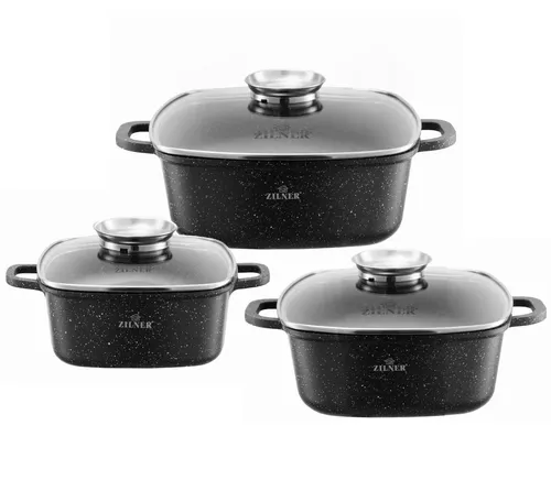 Zilner 6 Tlg. Granit Topfset 3 x quadratische Töpfe Antihaftbeschichtung 2,5/4,5/6.5L | induktions Töpfe Set, Kochtöpfe, Töpfe Induktion | Kochgeschirr Set, Topfset induktionsgeeignet ZL-007019