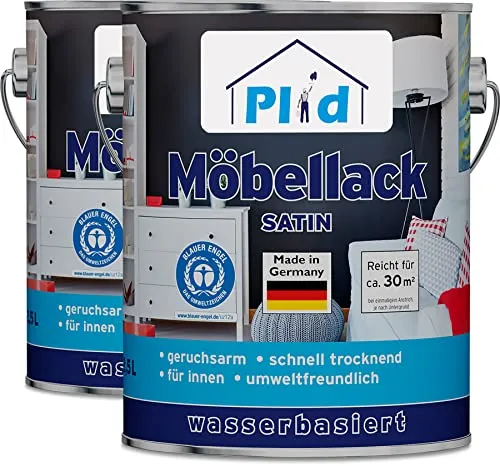 Möbellack 5L Weiß Satin - Schnelltrocknender Acryllack für Holz und Metall - Lacke - Ideal für Möbel und Spielzeug, schnelltrocknend mit einer Abdeckung von 60-70 m². Überstreichbar nach nur 4 Stunden!