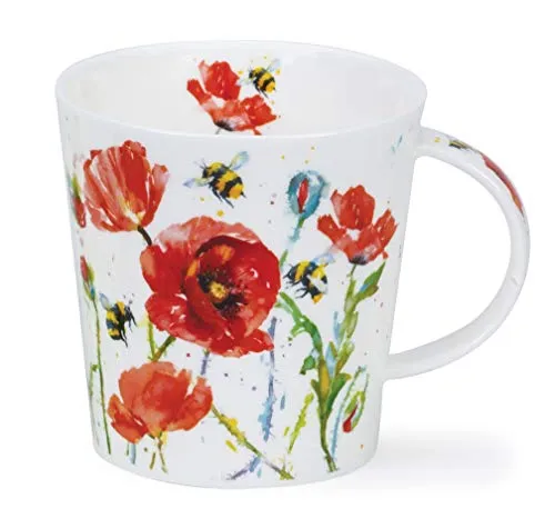 Dunoon Tasse aus feinem Porzellan, hergestellt in England Cairngorm Form Busy Bees Muster 480 ml spülmaschinenfest Knochenporzellan poppy