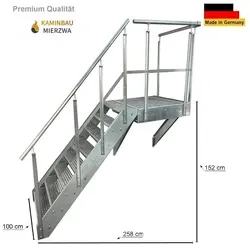 Podesttreppe Wangen-Stahltreppe 8 Stufen 152cm mit Podest 100x100cm - Verzinkt und Wetterfest - Hochwertige 8-Stufen Stahltreppe mit Podest 100x100cm, verzinkt für Langlebigkeit. Ideal für Außenanwendungen, einfach zu montieren und stabil. Perfekt für Terrasse, Garten oder Balkon.
