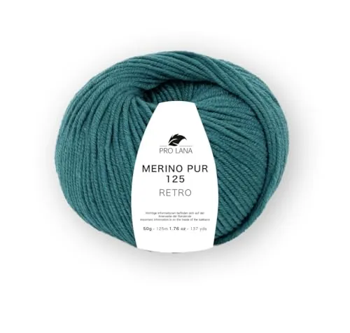 Merino Pur 125 Retro Strickgarn, 100% Extrafeine Merinowolle, Handgefärbt, Ton-in-Ton Farbverlauf (165 petrol mel.)