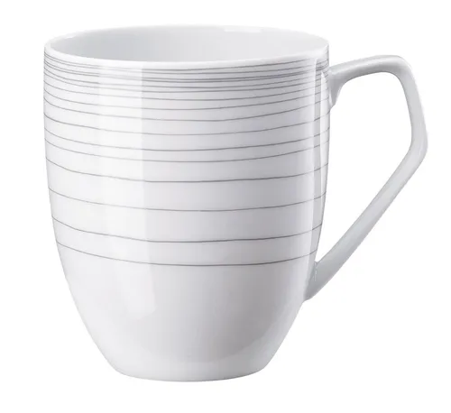 Rosenthal Henkelbecher TAC Gropius Stripes 2.0 - Thermobehälter mit stilvollen grauen Streifen, ideal für Tee und Kaffee, vereint modernes Design mit Funktionalität.