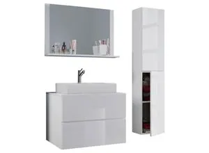 Mid.you Badezimmer VCM Lendas 4-teilig - Hochwertige Badmöbel-Sets aus Holzwerkstoff in Weiß. Hängendes Design mit 2 Fächern und 2,2 Schubladen für optimalen Stauraum.