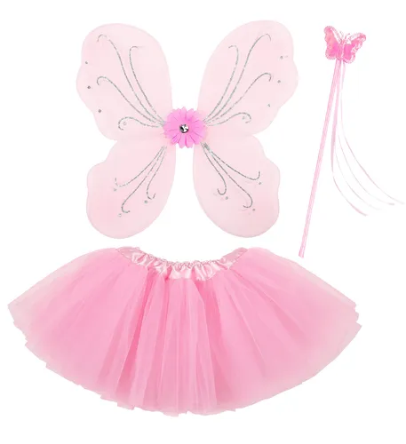 magic fairy Fee Elfe rosa Tütü Flügel Feenstab Set Kostüm Verkleidung Kinder