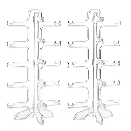 Sonnenbrille Display, 2 Stück Brillenständer 5 Brillen, Brillenhalter für Mehrere Brillen, Sonnenbrillen Ständer Transparent, Brillenhalter Kunststoff für Aufbewahrung und Präsentation, 16*16*31,5 cm