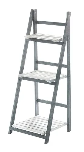 Kobolo Regal Stufenregal WHITE-GREY aus Paulownia-Holz - Vintage Stufenregal mit 3 Ablageflächen, gefertigt aus leichtem Paulownia-Holz. Ideal zur stilvollen Dekoration und Aufbewahrung in jedem Raum.