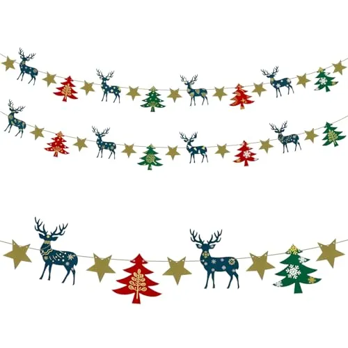 Oblique Unique Weihnachten Girlande Rentier Sterne Tannenbäume Hänge Deko Banner für Weihnachten Winter