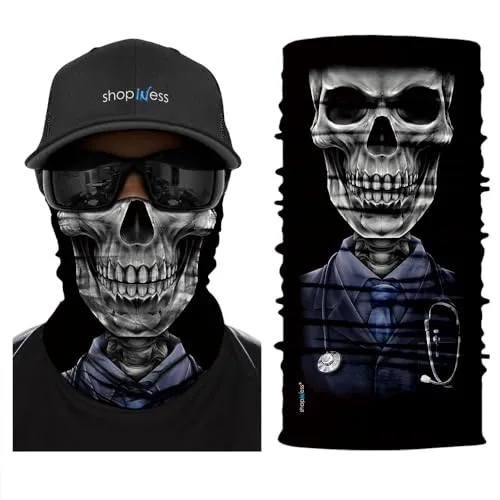 ShopINess Schlauchschal Totenkopf Multifunktion – Unisex Röhrenschal/Bandana für Motorrad, Sport & Outdoor | Atmungsaktiv, schnelltrocknend, UV-Schutz UPF 40+ | Halloween & Karneval (Doktor)