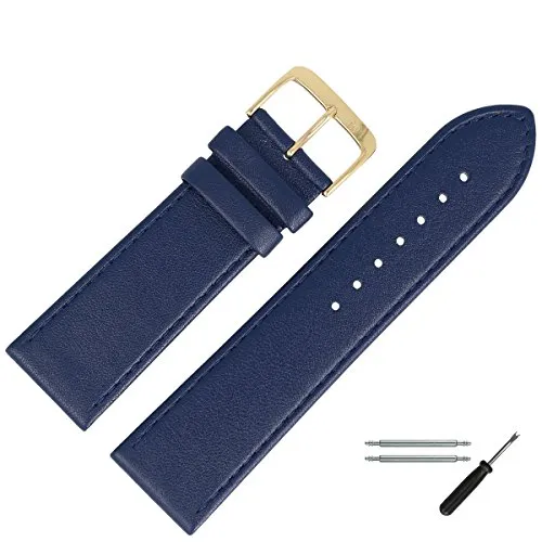 MARBURGER Uhrenarmband 24mm Leder Blau Gold Glatt Mit Naht - Montage Set 7592451000220