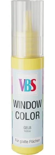 VBS Window Color 20ml wasserbasiert, wasserverdünnbar, wasserfest, lichtecht, geruchsneutral, Linerflasche, Fensterdekorationen Malfarbe Farbe Bastelfarbe Gelb