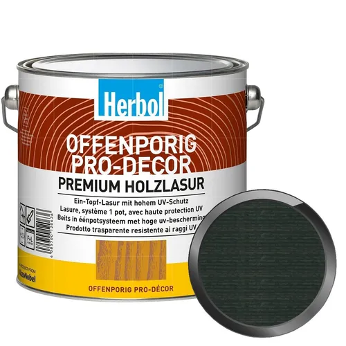 Herbol Offenporig Pro Décor Lasur - 0,75 Liter Ebenholz 5086410 - Hochwertige Holzlasur für Innen- und Außenanwendungen mit effektivem UV-Schutz. Ideal für maßhaltige und nicht maßhaltige Holzbauteile. Einfache Verarbeitung dank wirtschaftlichem Ein-Topf-System.