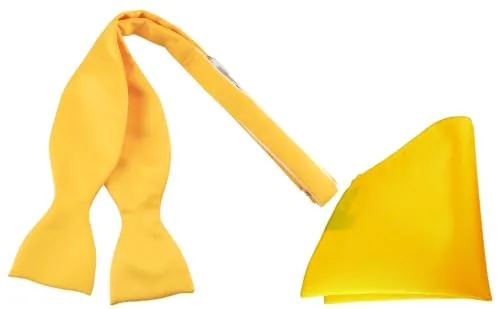 TigerTie Satin Selbstbinder Fliege + Einstecktuch in gelb sonnengelb Uni einfarbig