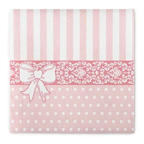 Sovie HOME Serviette BINE in ROSA, Linclass® Airlaid, 40x40 cm, 1/4 Falz, 12 Stück, verspielter Mustermix mit Ornamenten, hochwertige Tischdekoration - Ideal für Baby-Shower, Taufe, Hochzeiten