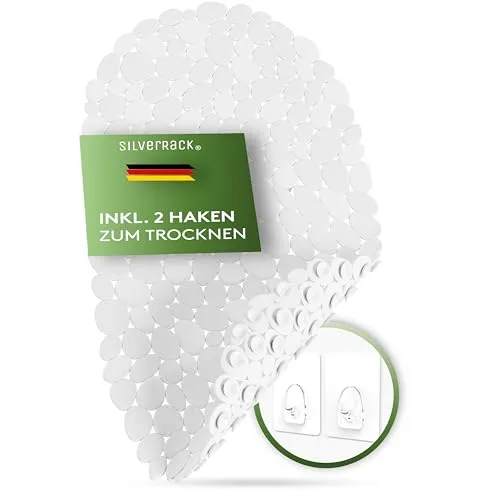 SilverRack Badewannenmatte 69x36 cm (Weiß Kiesel Steinoptik) Antirutschmatte Badewanne BPA frei